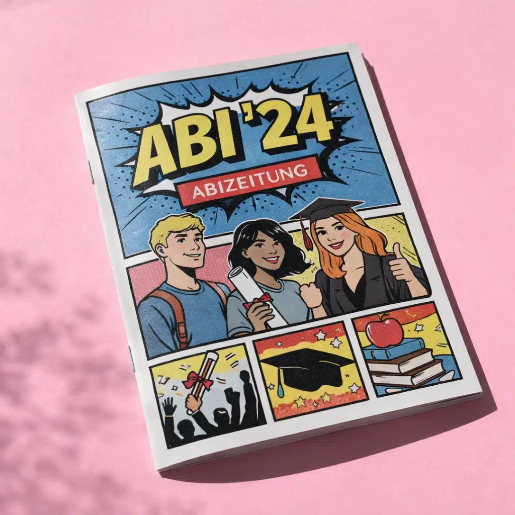 Abizeitung drucken A4 Rückstichheftung Magazinbindung